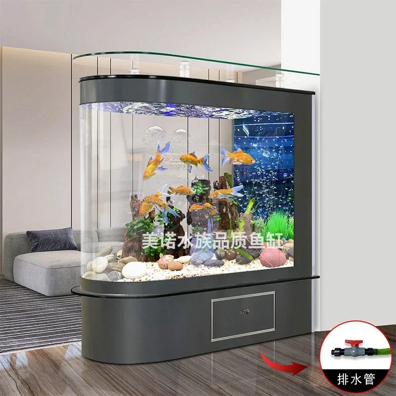 حوض زجاجي جديد من الأرض إلى السقف متوسط وكبير الحجم، غرفة معيشة منزلية خالية من الماء لخزان الأسماك