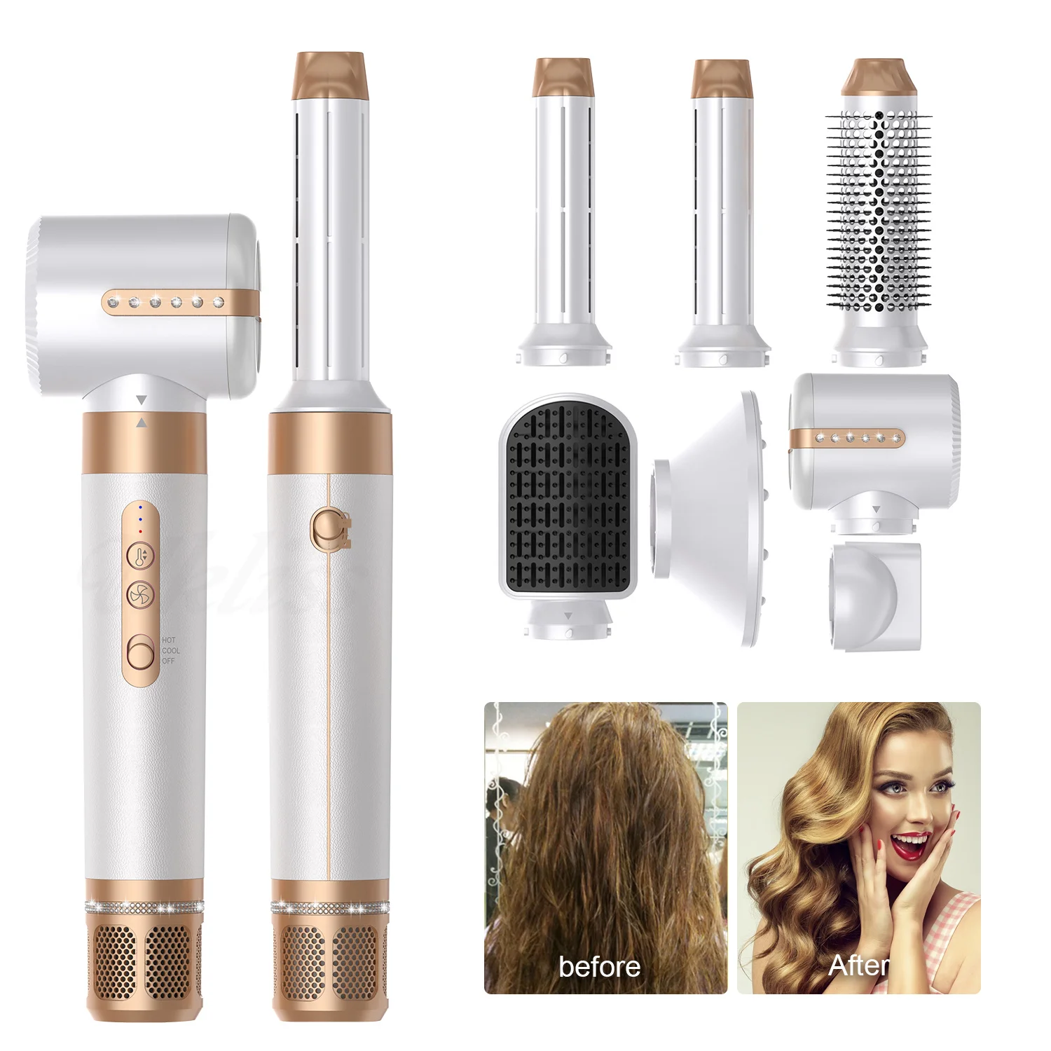 7 In 1 Hair Dryer Nozzle Diffuser Hot Air Brush Straightener Comb Curler Blow Dryer One Step Multistyler Air Styler 5 6 7 8 In 1