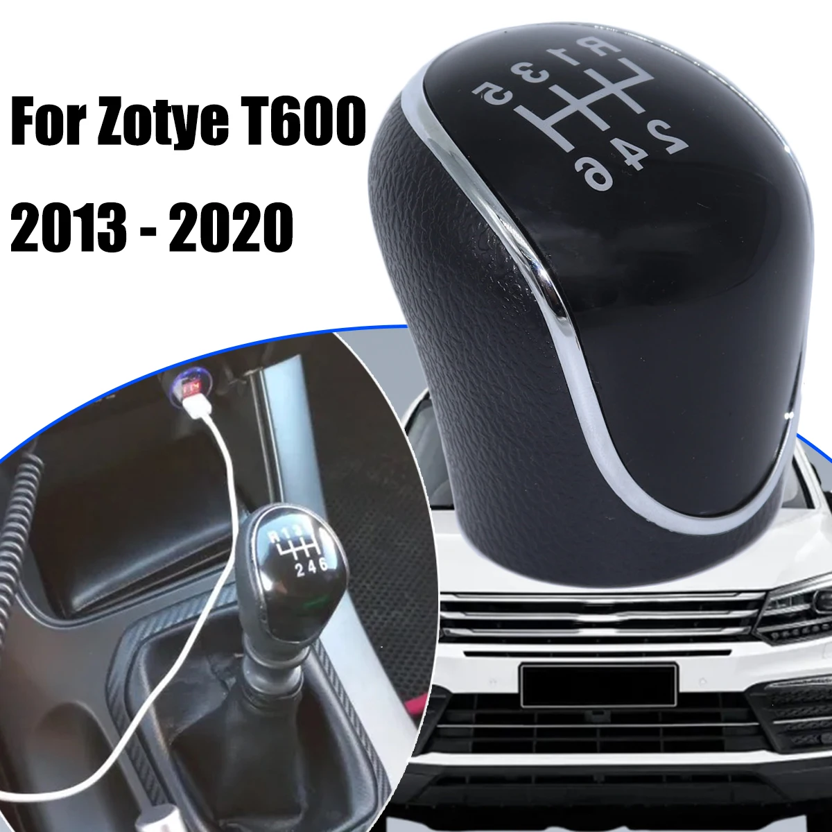 Palanca de Cambios 6SP +R MT, Perilla de Palanca de Cambios, Palanca de Cambios Tipo Bolígrafo, Cromada M10 Negra, Piezas de Repuesto para Zotye T600 2013-2019 2020