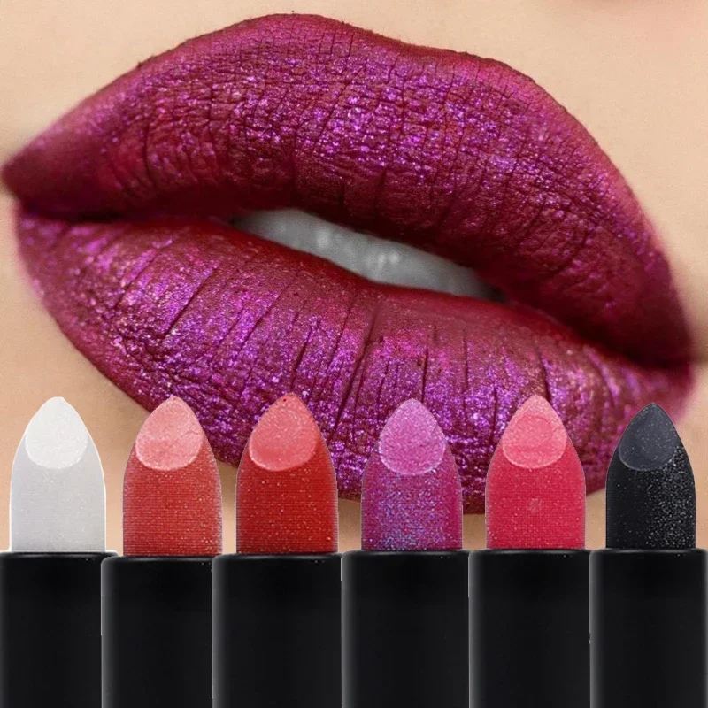 Diamond Matte Lipstick 7 Colors Waterproof Lasting Moisturizing Non-stick Cup Pearlescent Lip Tint Glitter Red Sexy Lips Makeup