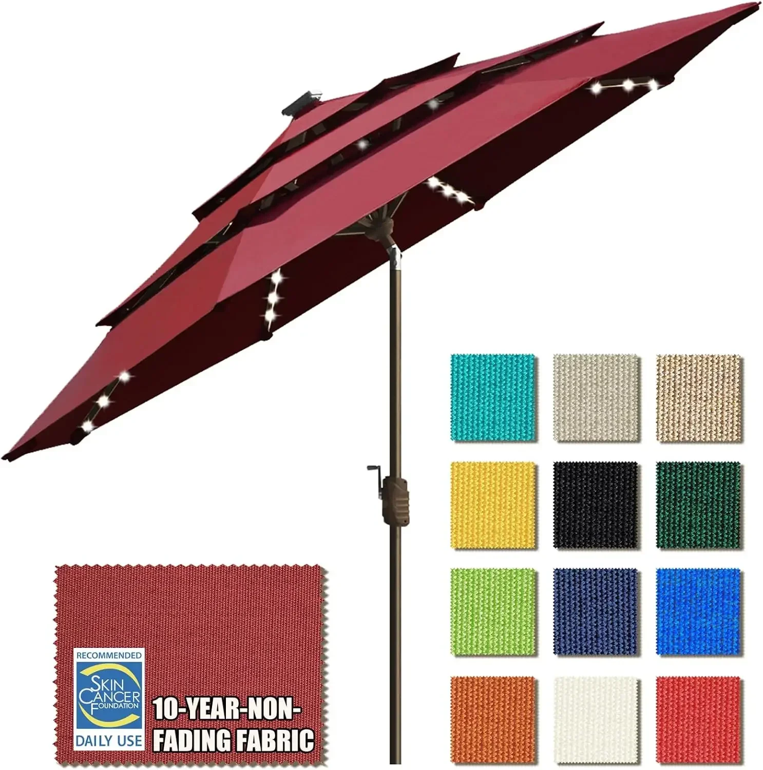 Brand new fast shippingBestsellerUSA 10-Year-Non-Fading 9ft 3-Tier Market Patio Umbrella, Commercial Table Umbrella with 80 Sola