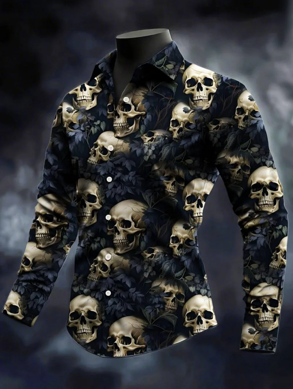 2026 Men's Shirt Gothic Skull Shirt Button up Long Sleeve Shirt Dark Punk Gothic Style Streetwear Y2k Top Fashion Men's Clothing
