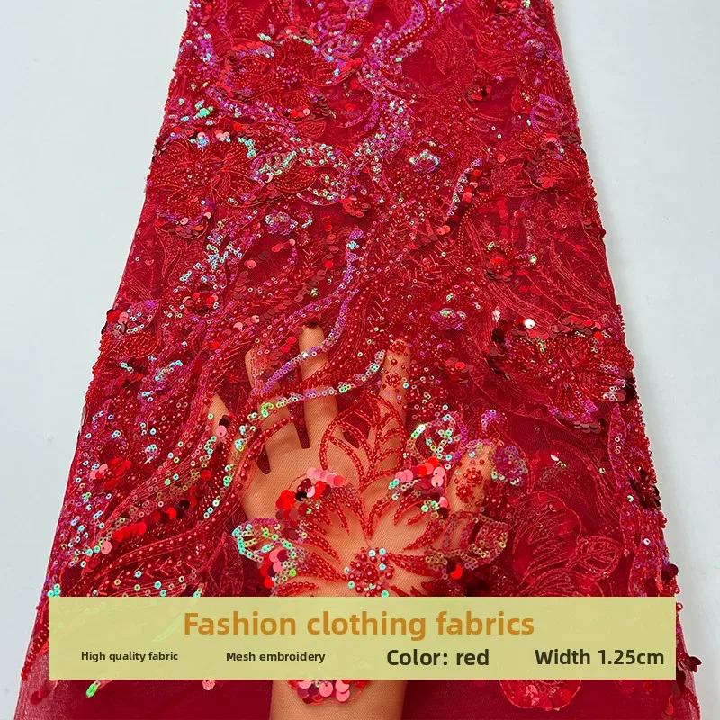 

Mesh Flower Beading Sequins Embroidery Fabric for Clothing Wedding Dress Design Cloth Diy By The Yard Sewing Material