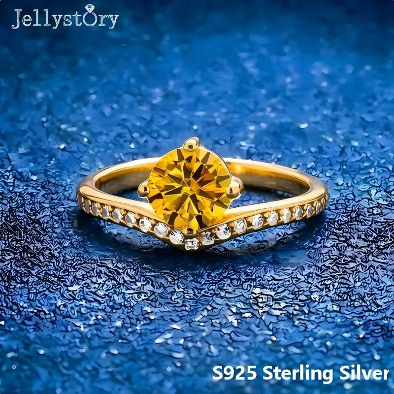 S925 Sterling Silver 1ct Moissanite Princess Crown Ring Sparkling Gemstone Engagement Wedding Jewelry for Women