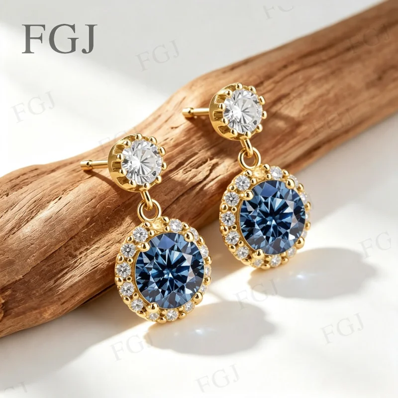 925 Sterling Silber Funkelnde Silber Halo Tropfen-Ohrringe Moissanit Runder Stein Hängeohrringe für Frauen Elegantes Brautgeschenk – Detail 15