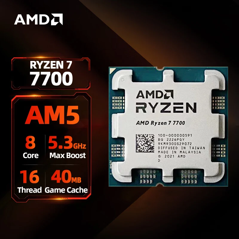 AMD Ryzen 7 7700 프로세서 – 5.3GHz 속도, 8코어 16스레드, 통합 그래픽 지원, 40MB 게임 캐시, 5NM 공정, 65W TDP, AM5 소켓