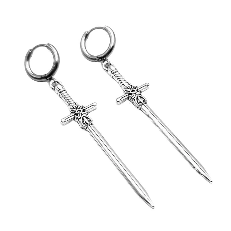 

652F Unique Alloy Swords Pendant Earrings Handmade Crucifix Daggers Ear Hooks Party Jewelry Everyday Wear Ear Accessories