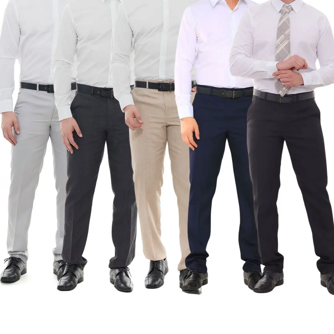 KIT Men 5 PCs Men's Slim Slim Oxford Pants Suits Black/Navy Blue/Premium Lead/Beige/Light Grey