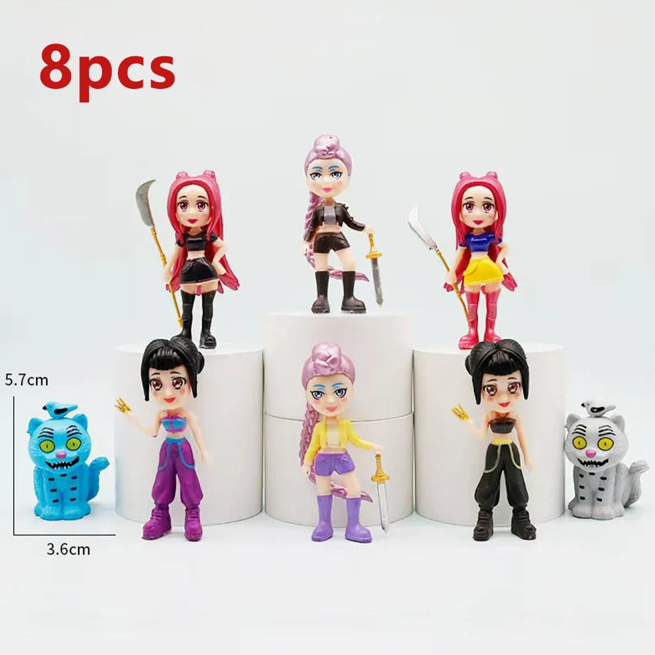 8개/세트 Kpop 데몬 헌터즈 액션 피규어 장난감 더피스 타이거 루미 미라 조이 수시 피규어 인형 팬 선물 생일 선물
