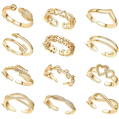 7/10/12Pcs Adjustable Toe Rings for Women Foot Ring Gold/Silver Color Metal Round Jewelry for Girl Summer Beach Barefeet Fashion