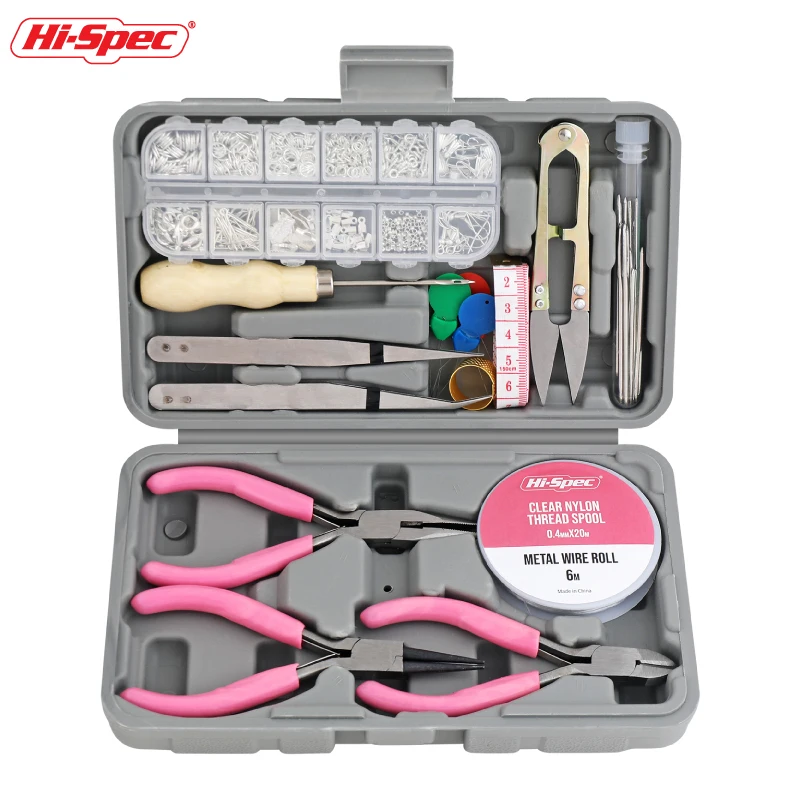 17pcs Hi-Spec Jewelry DIY Home Tool Set Household Pink Multi-function Hand Repairing Tool Kit Tweezers Plier Measure Home Tool