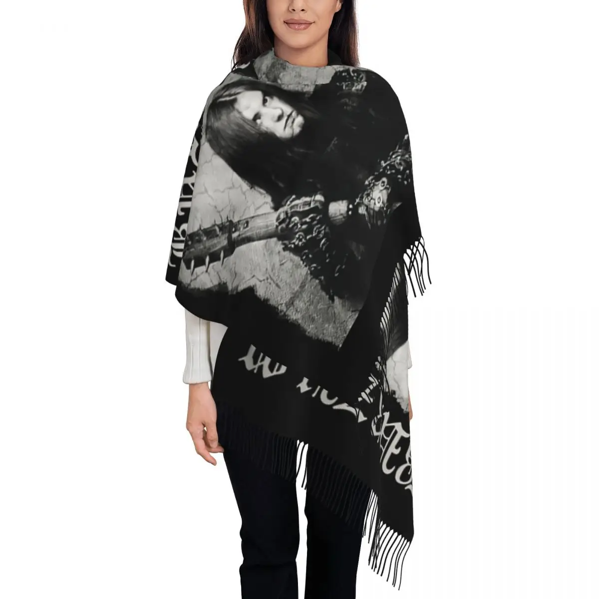 

Норвежский черный металлический филипованный шарф в стиле рок-музыки для женщин, длинные зимне-осенние теплые шаль с кисточками, шарфы унисекс