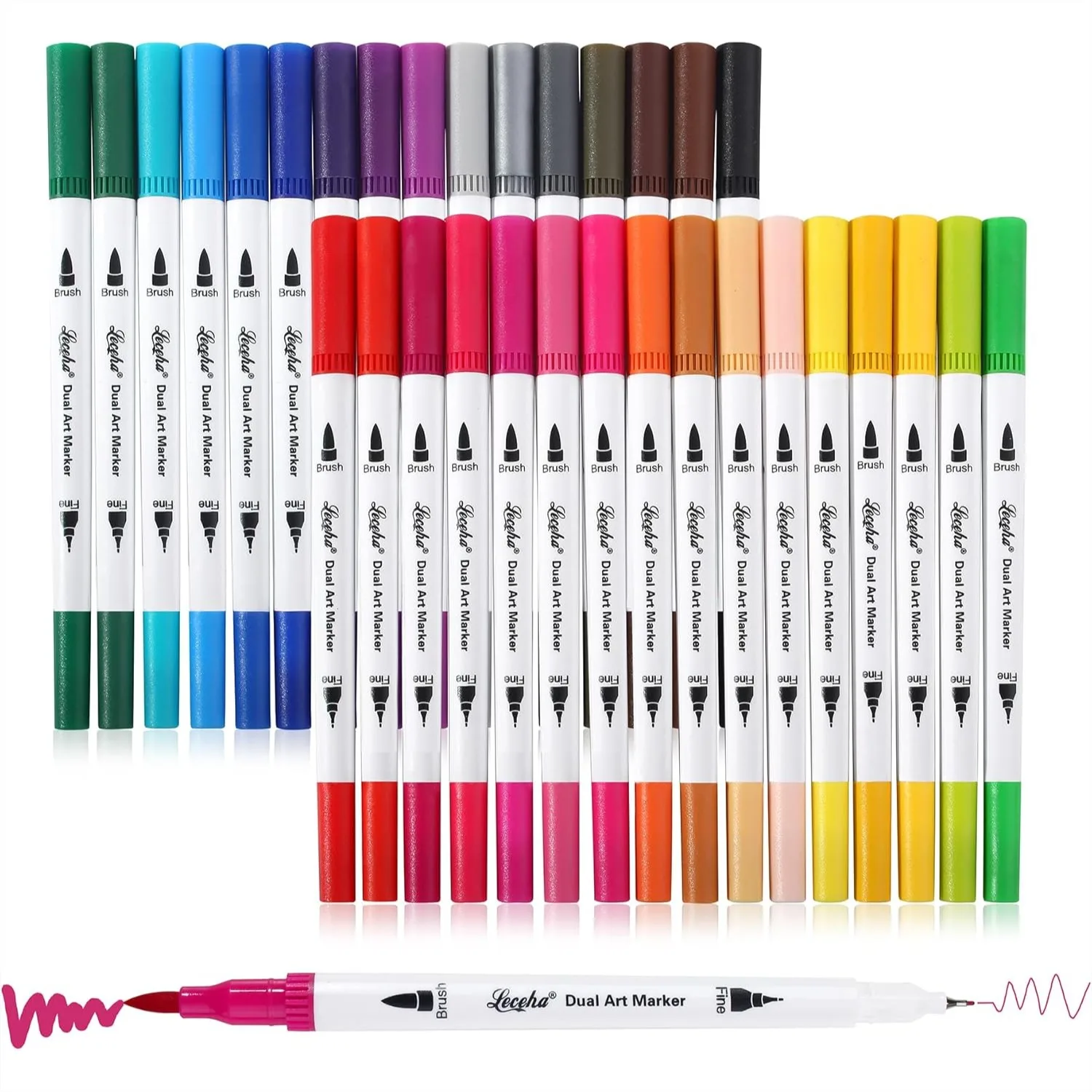 

Двусторонние маркеры для раскрасок для взрослых, 32 цветных ручки с тонким и кистевым наконечниками, акварельные ручки для ведения дневников и заметок