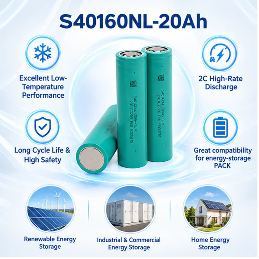 E-power S40160NL 20Ah 3.0V Sodium-ion Cylindrical Cell DIY Battery Pack for Portable Power Station & Solar UPS