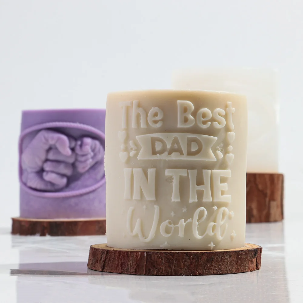 

Father and Son fist bump Pattern Cylinderical Candle Silicone Mold DIY Mother son Statue Gypsum Candle Mould Father's Day Decor