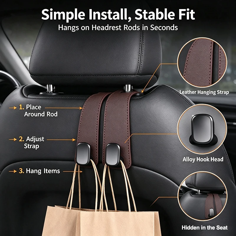 Car Headrest Dual Hook Multifunctional Car Seat Back Hanger Double-sided Storage Hook Auto Phone Holder Bracket Car Interior