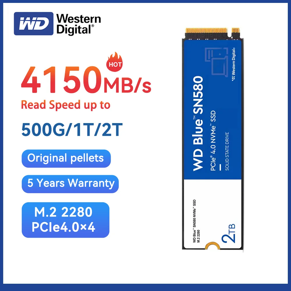 Western Digital WD Blue SN580 NVMe SSD 2TB 1TB 500GB  PCIe4.0 M.2 2280 Up to 4150 MB/s Internal Solid State Drive For Laptops PC