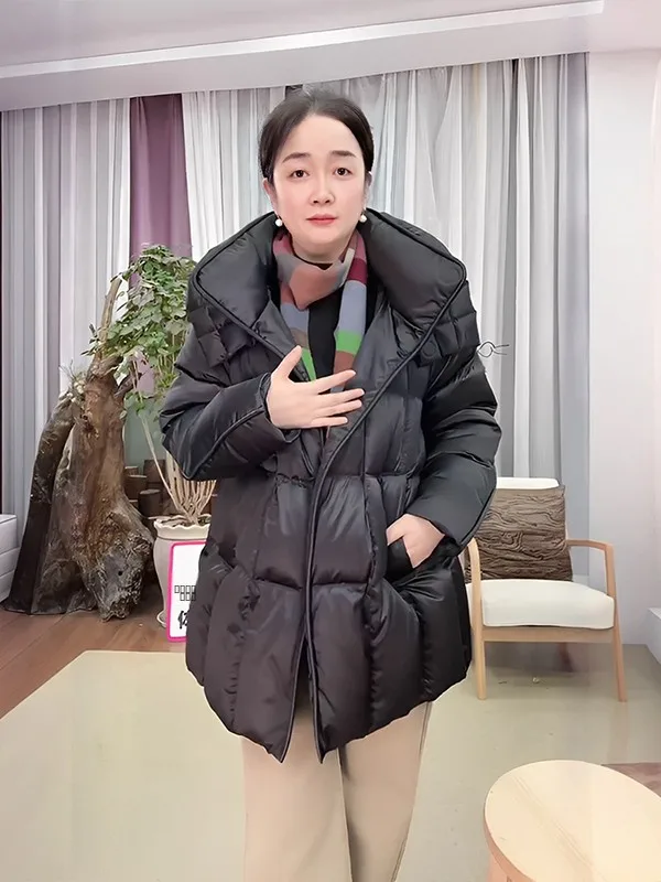 

Women's Thiened Goose down Jaet Winter Warm Hooded Mid-Length Outerwear Casual Loose Sle Polyester Fiber FSY5450