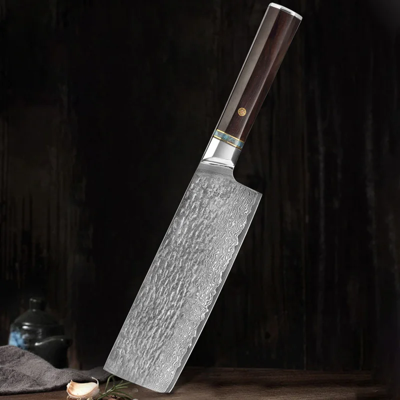 

6.7 Inch Nakiri Knife Damascus Steel VG10 Blade Sharp Chef Cleaver Slicing Japanese Kitchen Knives Wood Handle Cooking Tools