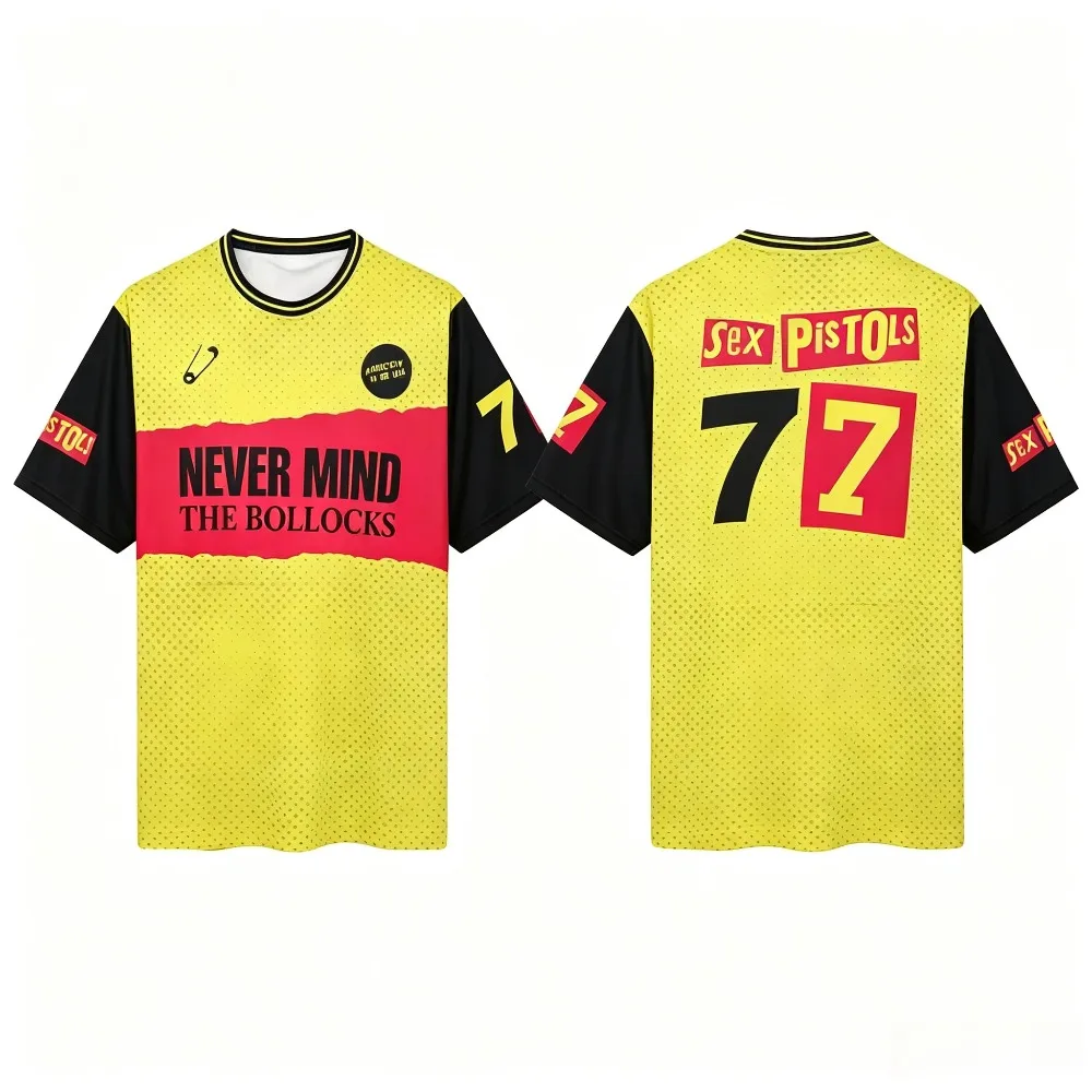 Sex Pistols Men Fashion T-shirt Yellow Number 77 Never Short Sleeve Punk Football Jersey Summer Streetwear Family Matching