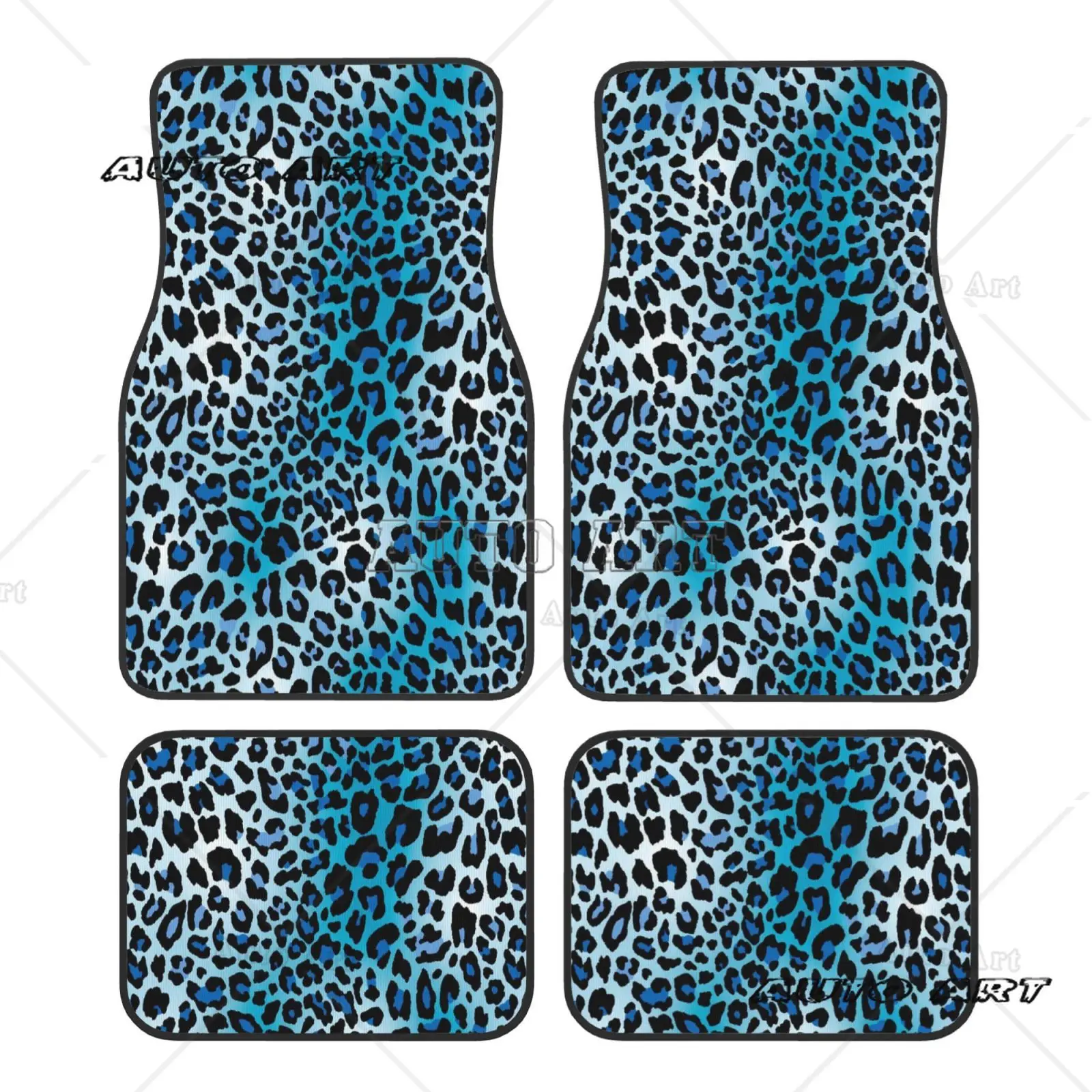 Blue Leopard Animal Print Car Floor Mats Set 4 Pcs Front and Rear Foot Mats Carpet Universal Car Accessories for SUV Van Sedan