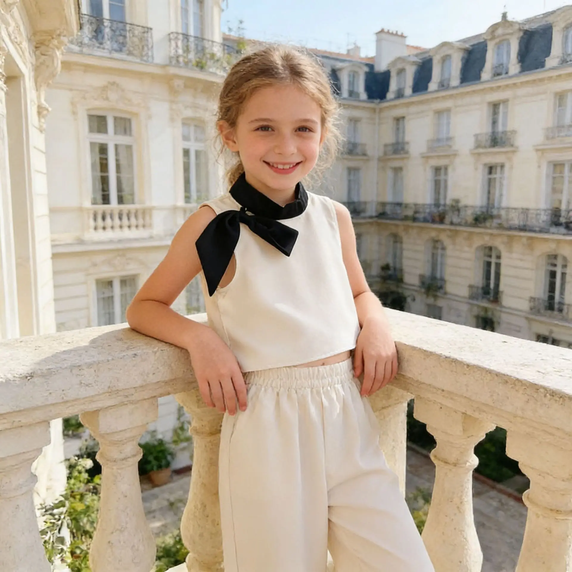 

2026 New Girls Ladies Temperament Vest Set Summer New Fashion Bow Vest Long Pants Two Piece Set