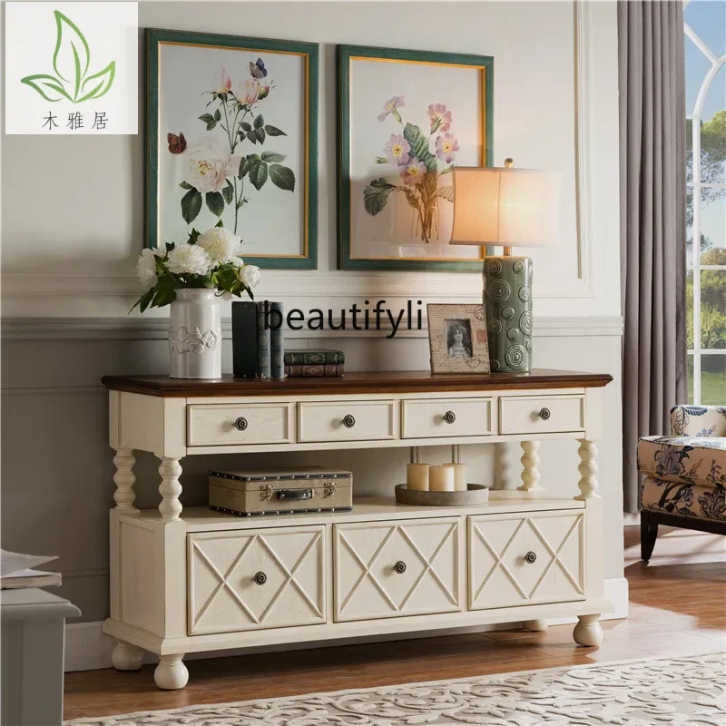 

K185 American-Style Solid Wood Entrance Cabinet Vintage Sideboard Hallway Multi-Functional Storage TV Bench for Bedroom