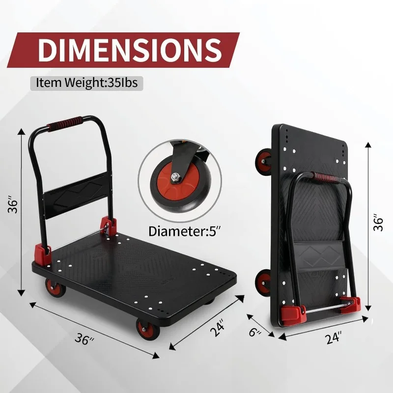 Platform Truck Dolly, Foldable Dolly, 1000 lbs Weight Capacity, 36x24 Inch Large Size,