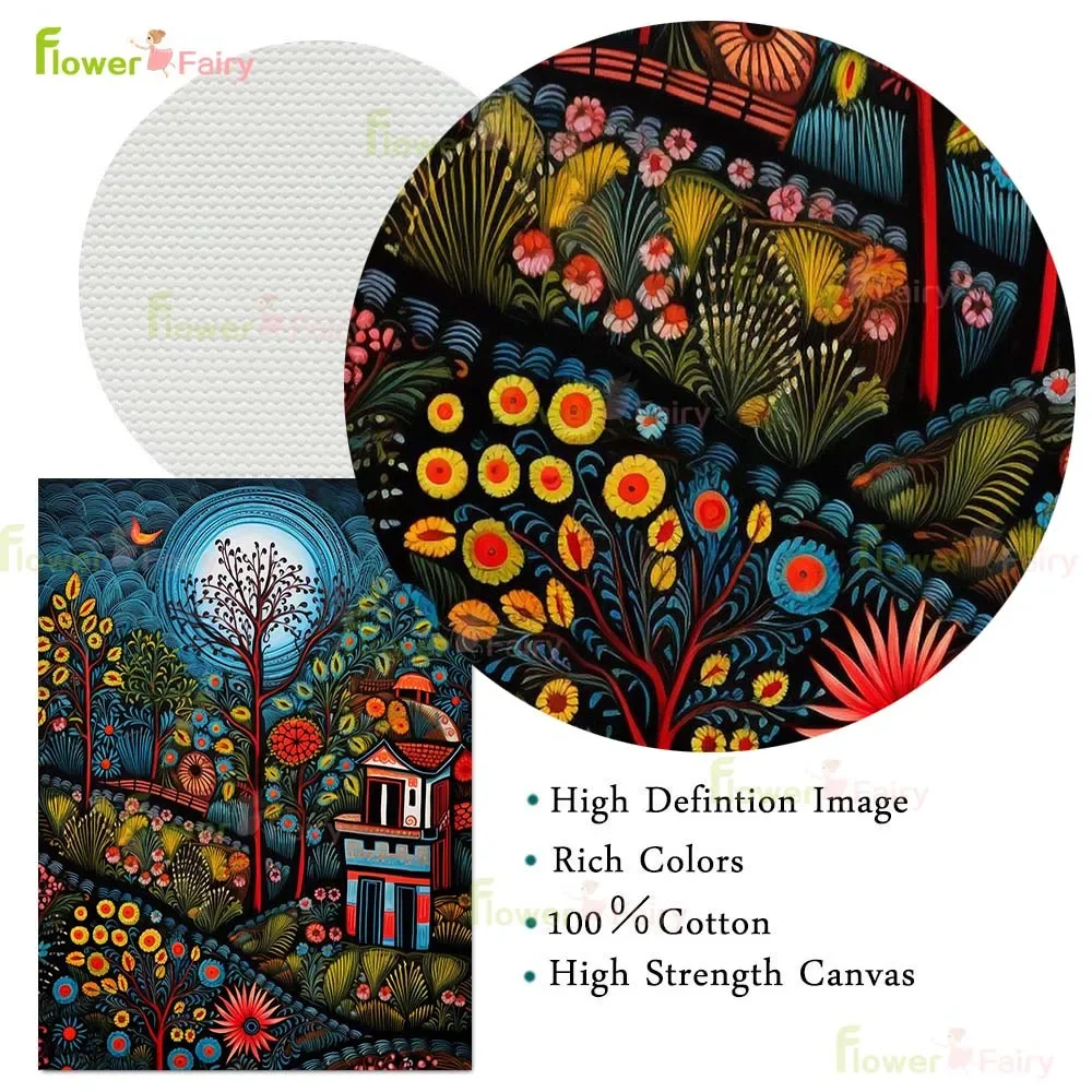 Cartoon Scenery Tree Forest Creek Poster Sun Wall Art Canvas Painting Posters Home Decor Wall Pictures For Living Room Unframed
