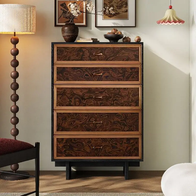 Ink-dyed flowing cloud bucket cabinet medium antique solid wood storage cabinet living room bedroom bedside cabinet