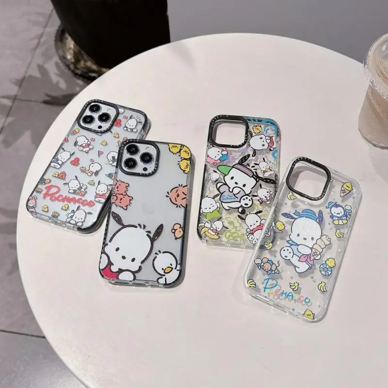 Sanrio Cartoon Pochacco Silicone Phone Case For iPhone 12 13 14 15 Pro Max Transparent Anti-fall All Covered Soft Case Gift