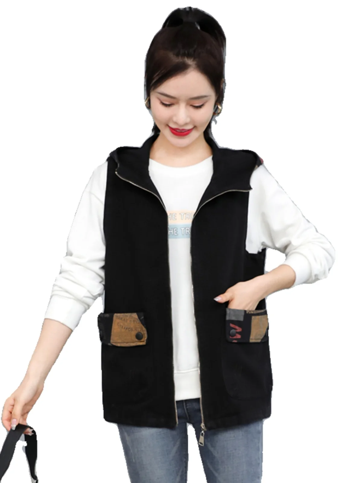 Damska kamizelka jeansowa na wiosnę i jesień, modna, dla kobiet w średnim wieku, luźna, duży rozmiar, wyszczuplająca, uniwersalna kurtka wierzchnia.