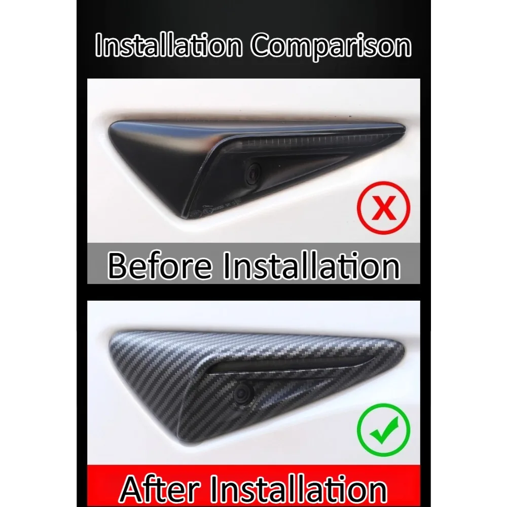 Carbon Fiber Cameras Covers Trim For Tesla Model Y 3 S X Refreshed Body Exterior Sticker Protector Car Accessories Decor Styling view 4