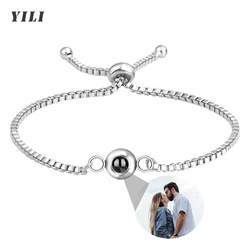 Custom Photo Bracelet Personalized Photo Projection Bracelet Circle Photo Bracelets with Picture Inside for Women/Men/Couple