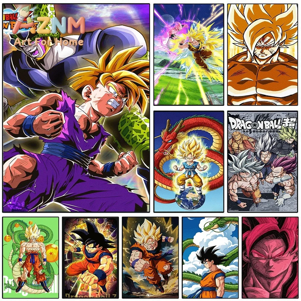 Dragon Ball Z Cell Gohan Super Saiyan Goku Shenron Battle Scene Collage Canvas Painting Unframed Anime Wall Art Poster for Bed