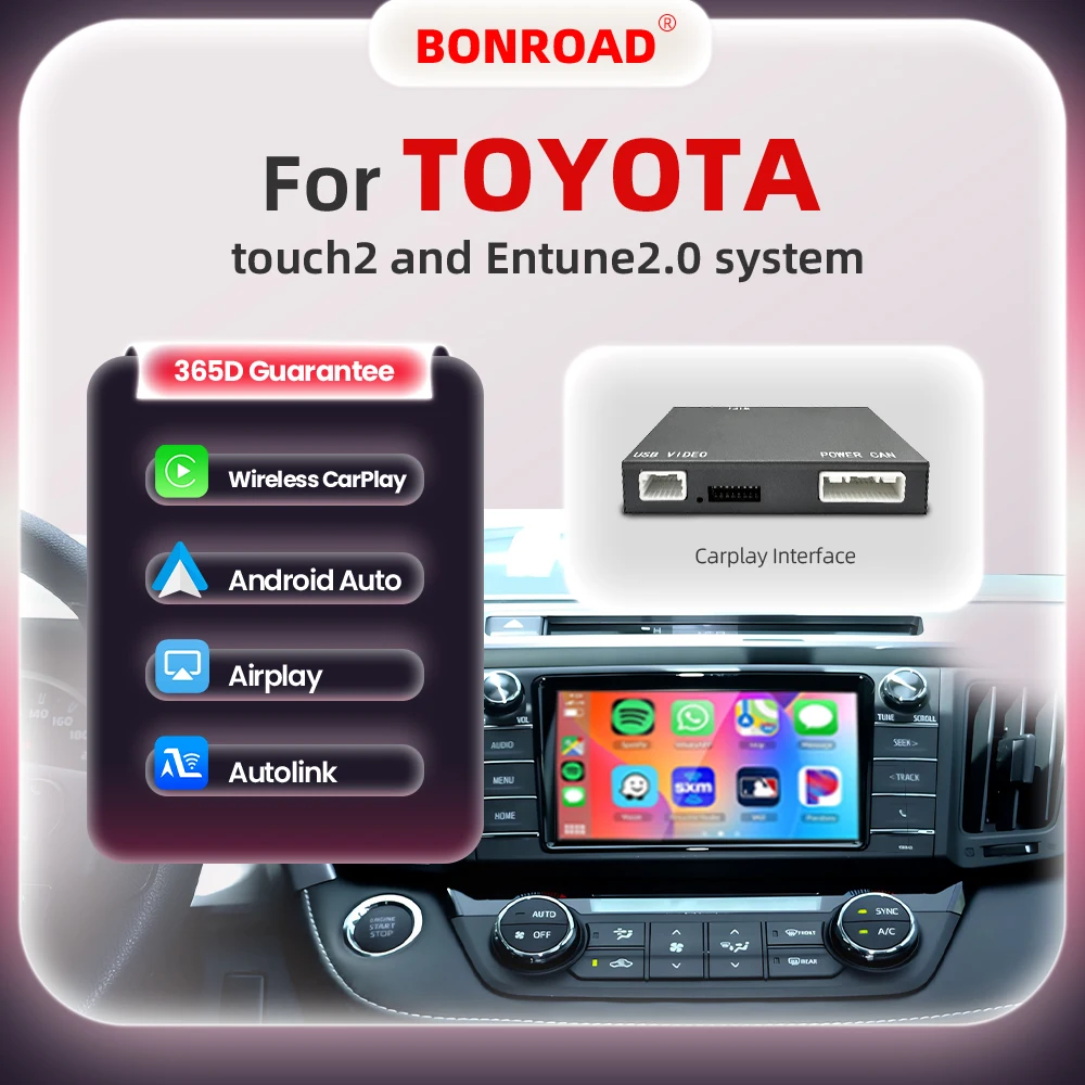 BONROAD Wireless CarPlay Android Auto Interface-Modul für Toyota Touch2 & Entune2.0 System mit Bluetooth 5.0 Mirrorlink Airplay