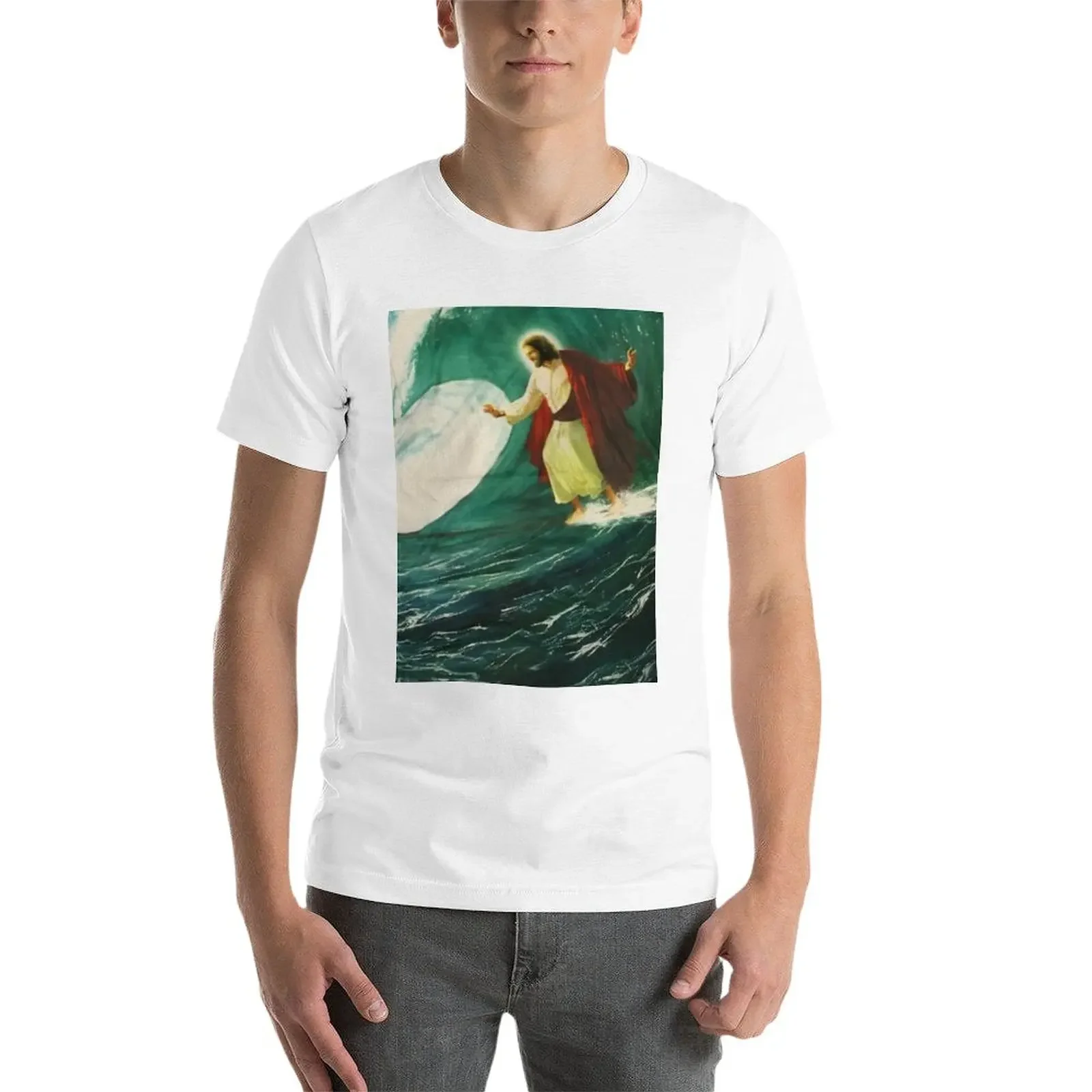 Camisa de surf superdimensionada masculina, Jesus Graphic Tees, Camisetas Anime, Novo