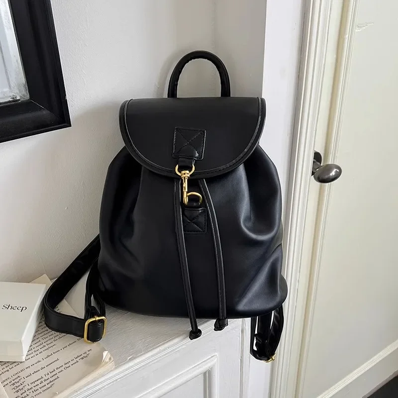 

Xiuya Black Fashion Womens Backpack Pu Leather Korean Style Elegant Casual Backpacks Commuter Daily Female Designer Luxury Bag