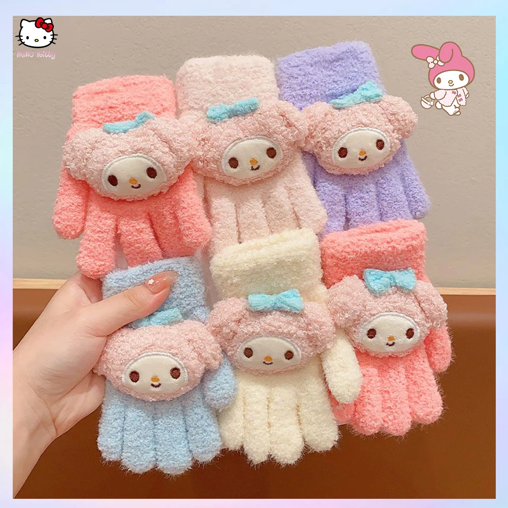 

Kawaii аниме Sanrio Melody мультфильм теплые перчатки для детей зимние милые хлопковые перчатки на пальцы для девочек студенческие толстые перчатки подарок От 3 до 12 лет