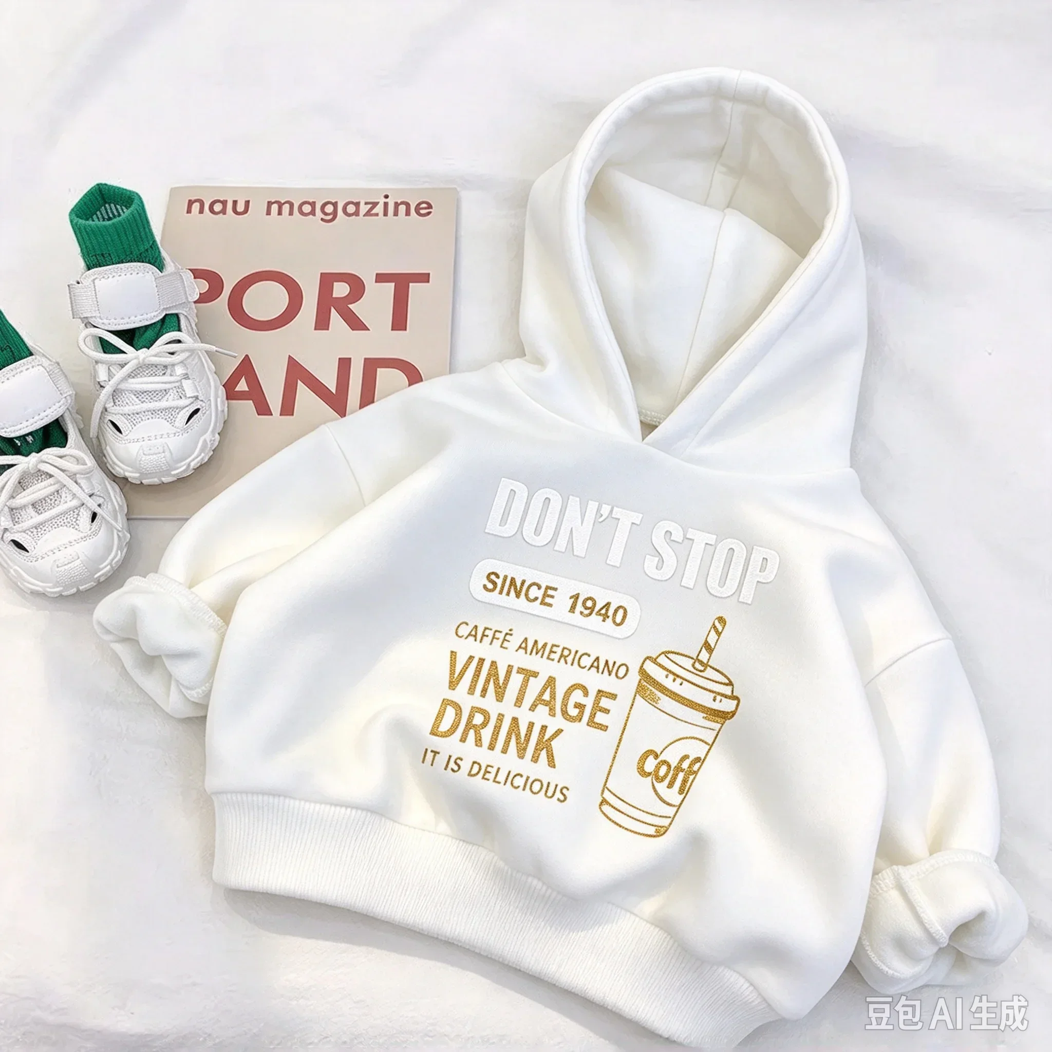 Kids Hooded Sweatshirt Coffee Drink Graphic Printed Hoodie Vintage Style Casual Winter Streetwear Black Pullover Boys Girls