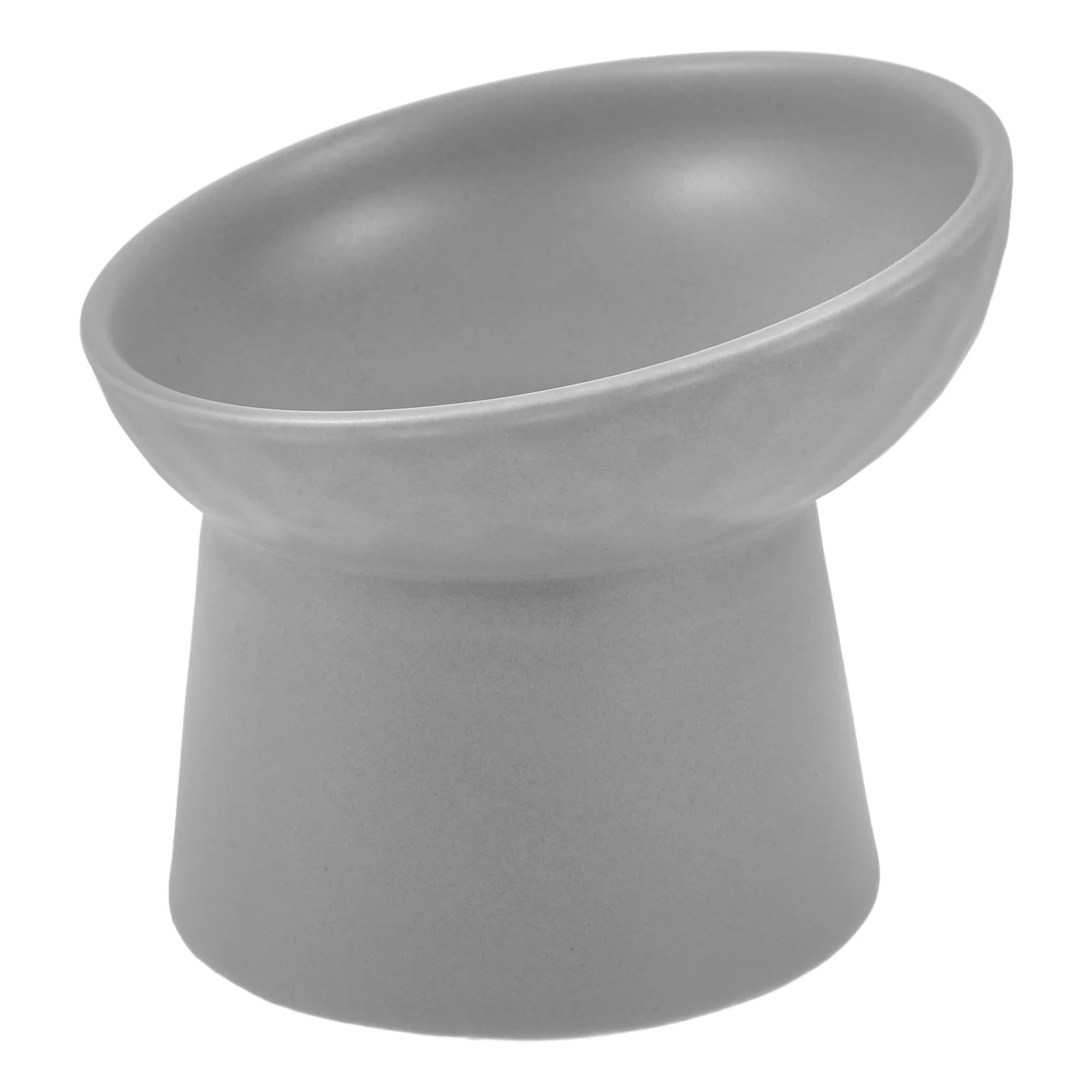 

Ceramic Pet Bowl Elevated Design Grey Color Microwave Safe Feeding Accessories Daily Use Wear Resistant Slope Edge Dog Cat Bowls