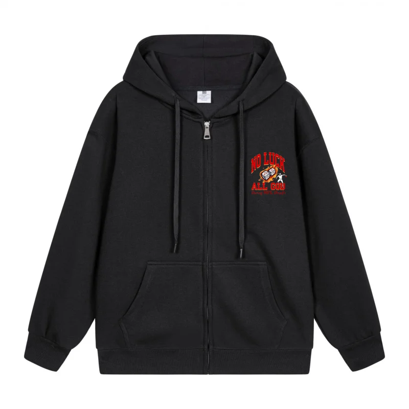 

Men's Zip-Up Hoodie Red Logo On Black Hoodie 2025 New Style Casual Couples’ Style Casual and Loose