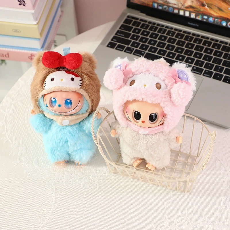 15 17cm Kapelusz Pluszowy Ubranka dla Lalki Labubu Hello Kitty Kuromi Melody Cinnamoroll Purin Pochacco, Kreskówkowy Kaptur, Strój