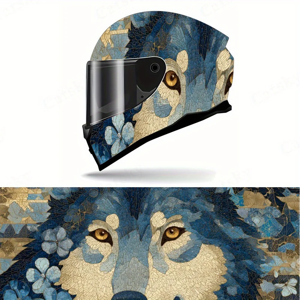 

Striking Wolf and Flowers Motorcycle Helmet Decal, Waterproof Self-adhesive Helmet Vinyl Wraps Sticker, Cool DIY Graffiti Film,
