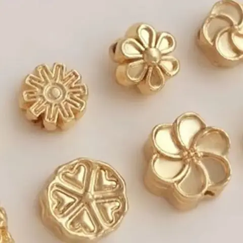 

14K Gold Plated Lotus, Peach & Plum Blossom Spacer Beads, Through Hole Loose Beads for DIY Bracelet & Necklace Jewelry Making