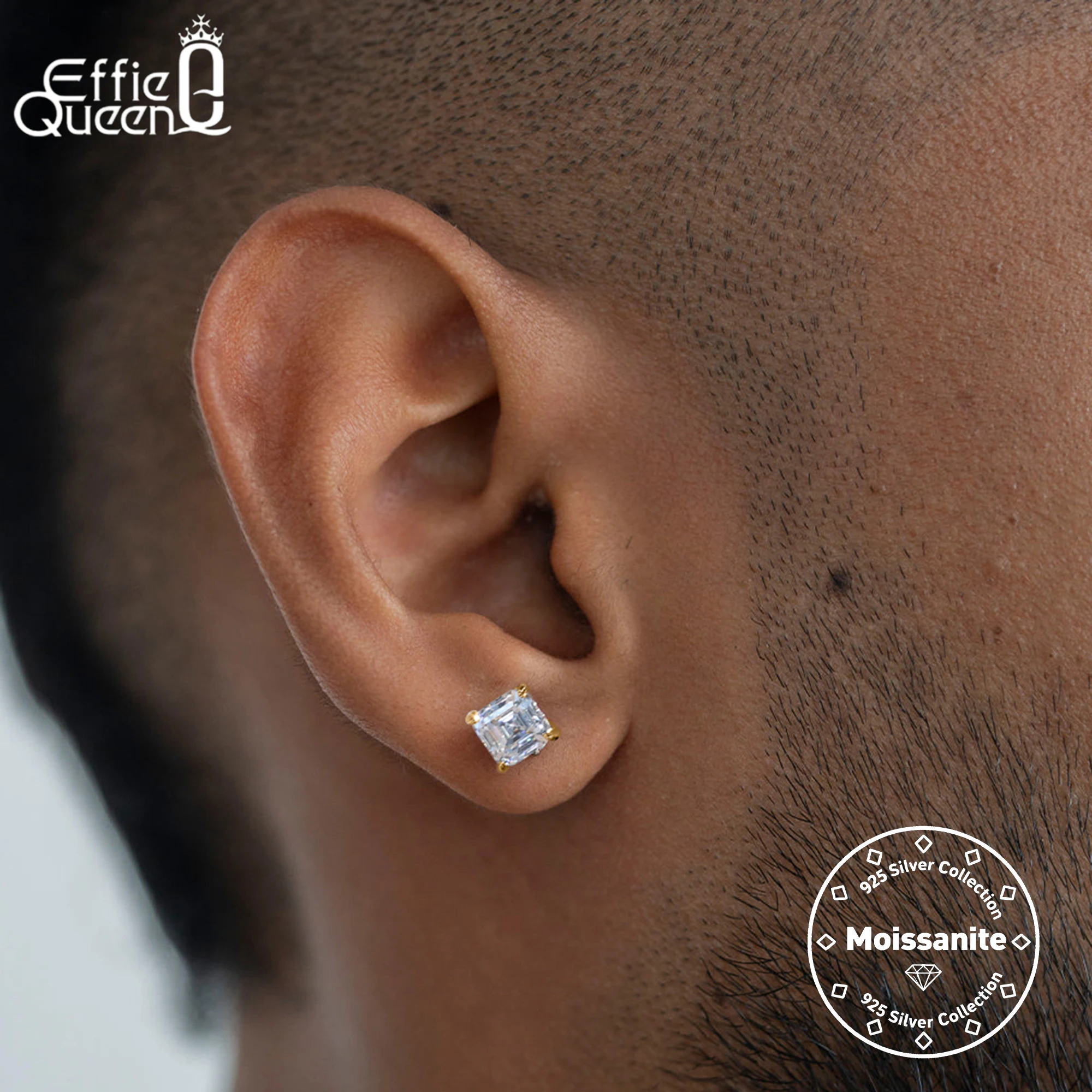 

EFFIE QUEEN 925 Sterling Silver 1ct/2ct/3ct/4ct Square Moissanite Stud Earrings Exquisite Jewelry Gift 2025 Trend Earrings MOE05