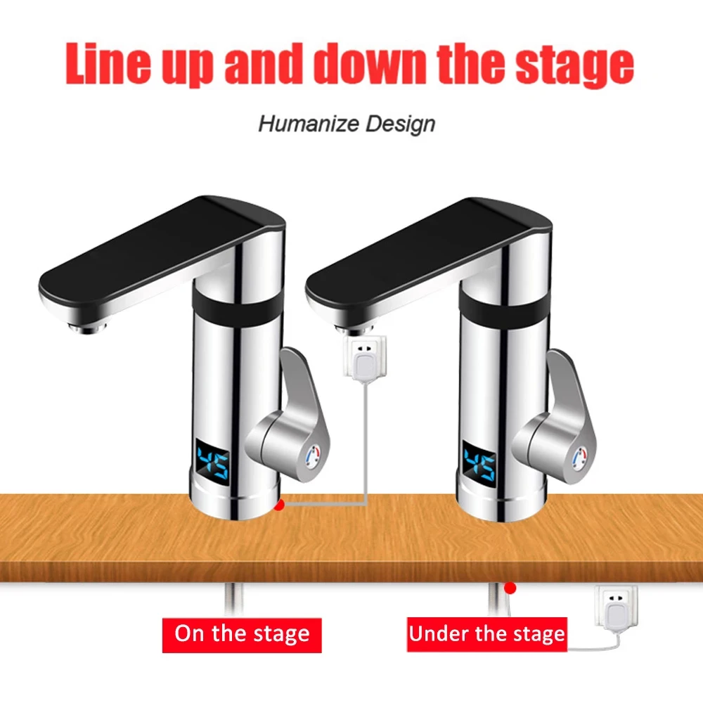 Keran Listrik Pemanas Air Instan 3000W Keran Dapur Tanpa Tangki Pemanas Cepat dengan Tampilan Suhu Panas Dingin Penggunaan Ganda