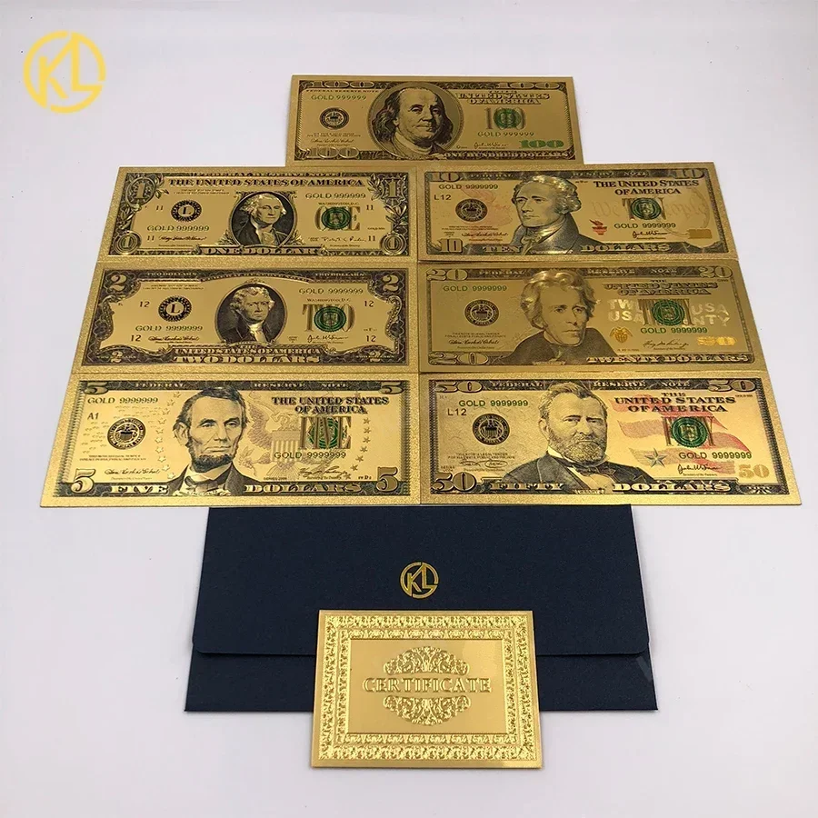 1 2 5 10 20 50 100 500 1000 5000 10000 Million Billion US Dollar Gold Bill Banknotes Decoration Antique Plated Gold USA Souvenir