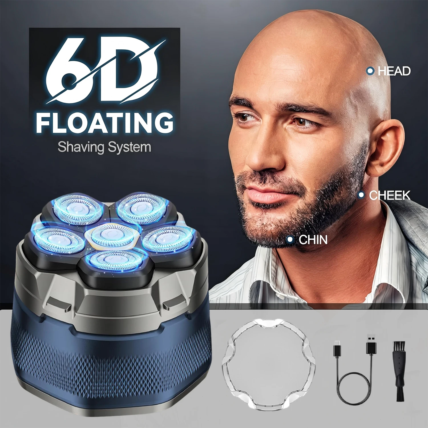 

Electric Head Shaver for Bald Men with 6D Magnetic Floating Heads Rechargeable LED Display Beard Shaver Hair Trimmer
