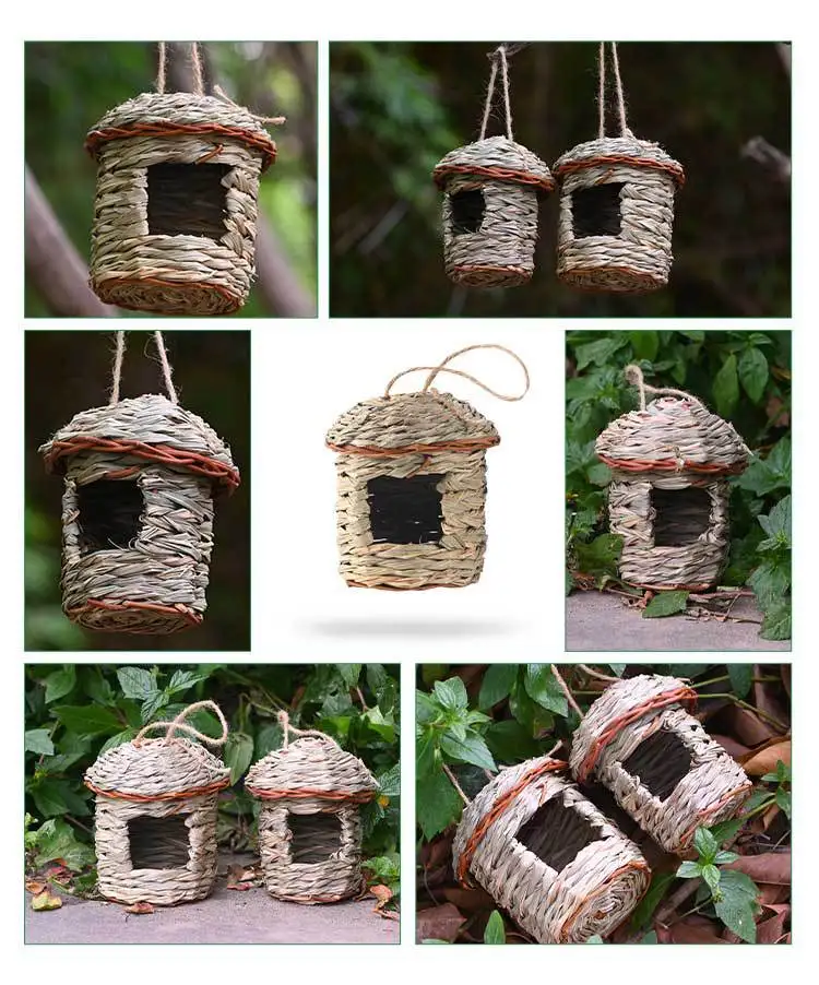 Handgewebtes Stroh-Vogelnest für Papageien, Garten, zum Aufhängen im Freien, Bruthaus, Zuchtnest, Vogel, Haustiere, Hütte für Hofdekoration – Detail 4